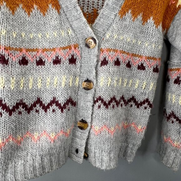 Aztec Southwestern Cardigan Sweater XS Gray Brown Buttons Super Soft So - Picture 3 of 5
